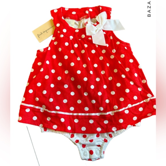 🌸 NWT Baby Girl Red White Polka Dot onesie Dress bow 12 months summer dress - Picture 1 of 6